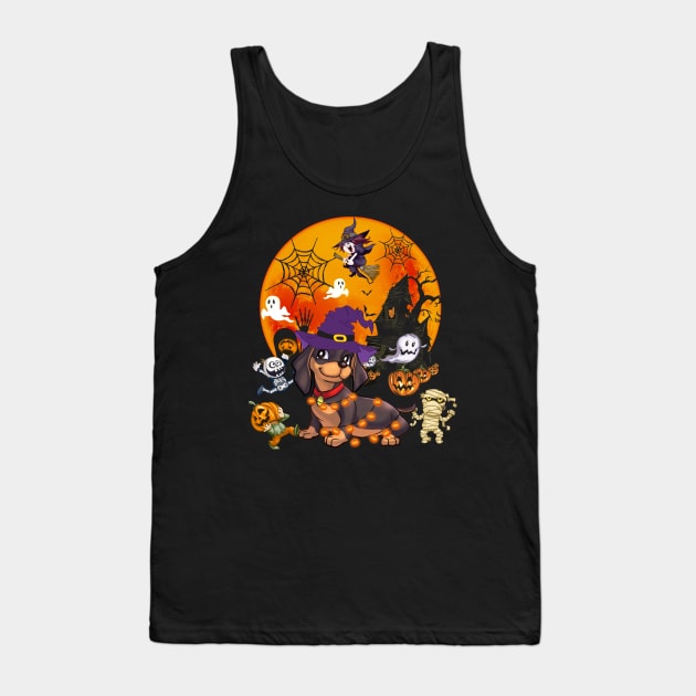 Dachshund Witch Funny Dog Halloween Tank Top by Margaretsantana